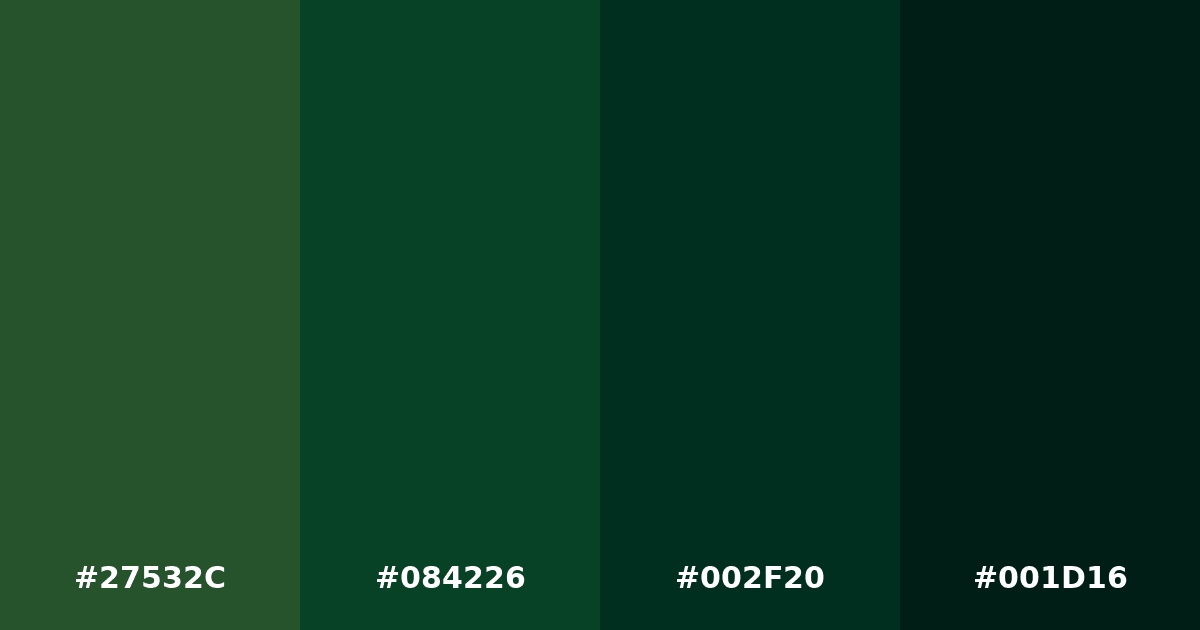 Color palette #27532C #084226 #002F20 #001D16