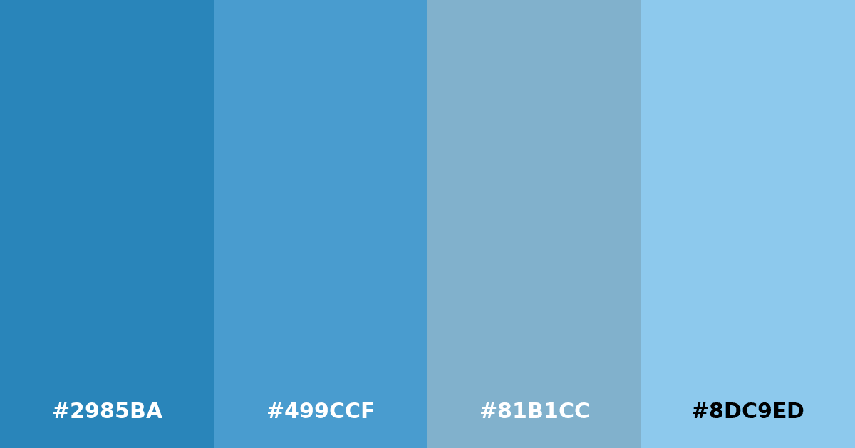 Color palette #2985BA #499CCF #81B1CC #8DC9ED