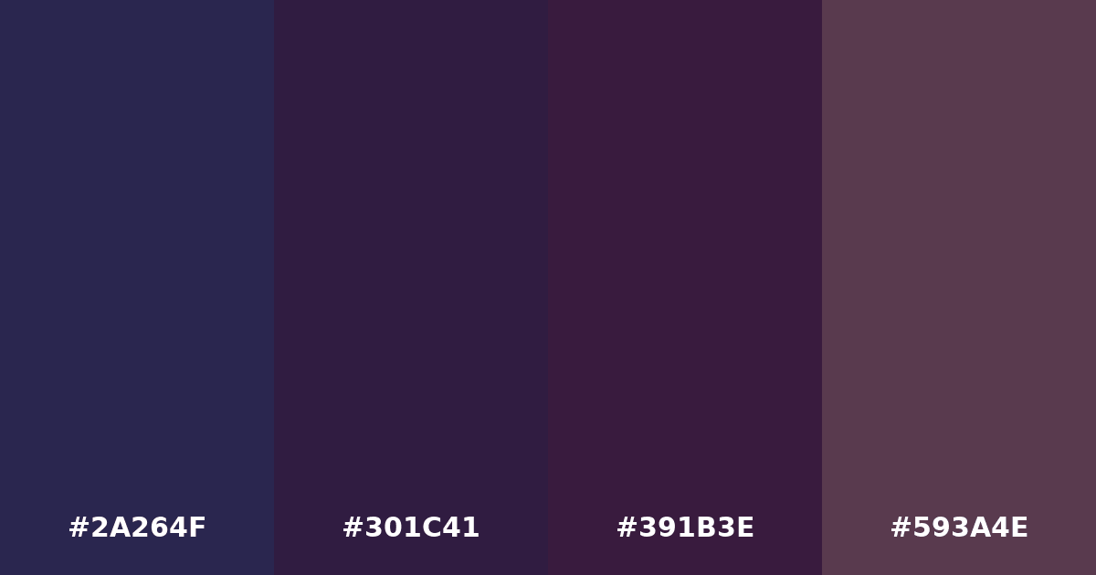 Color palette #2A264F #301C41 #391B3E #593A4E