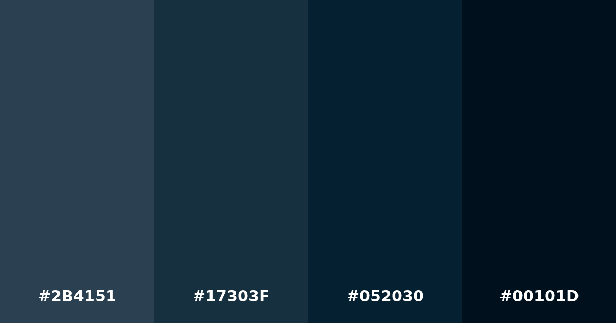 Color palette #2B4151 #17303F #052030 #00101D