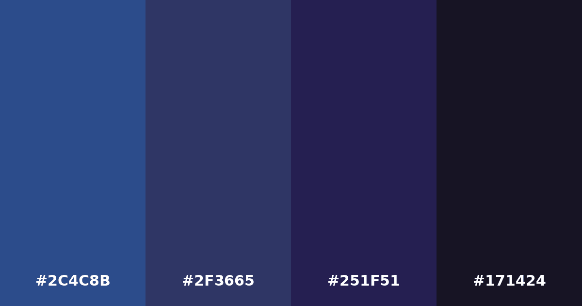 Color palette #2C4C8B #2F3665 #251F51 #171424