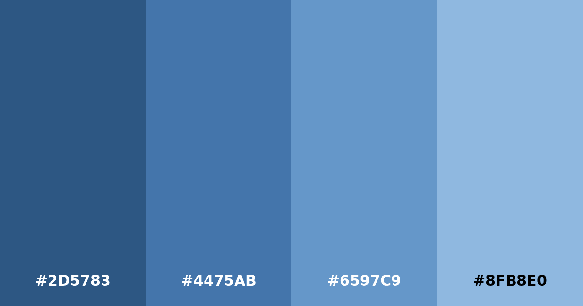Color palette #2D5783 #4475AB #6597C9 #8FB8E0