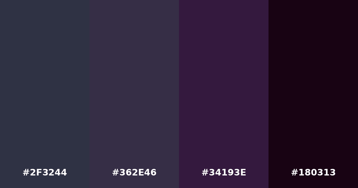 Color palette #2F3244 #362E46 #34193E #180313
