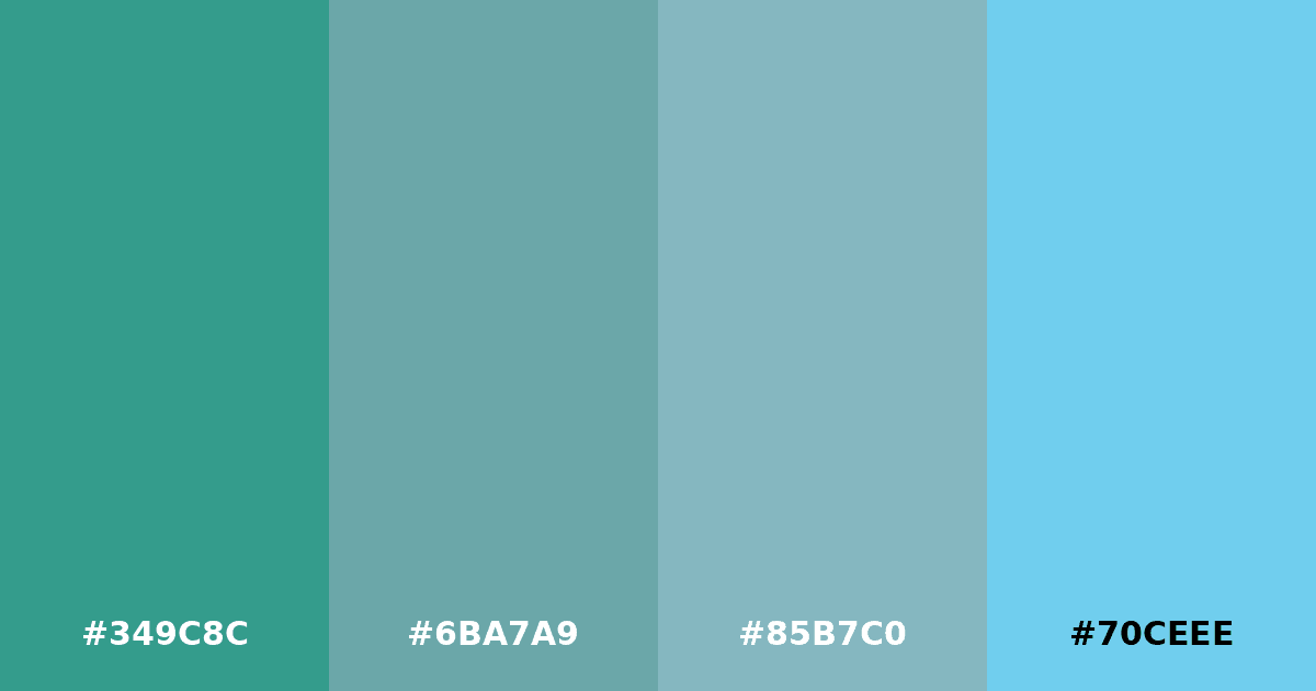 Color palette #349C8C #6BA7A9 #85B7C0 #70CEEE