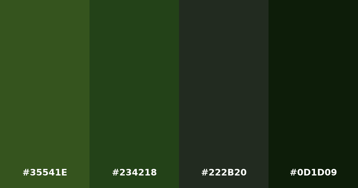 Color palette #35541E #234218 #222B20 #0D1D09