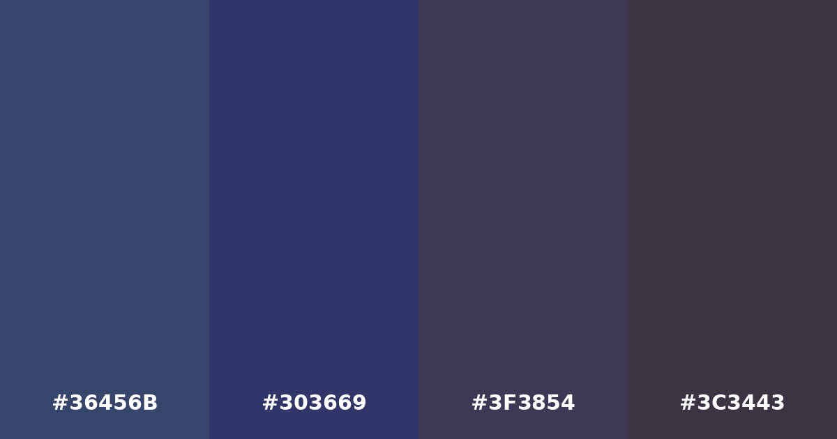 Color palette #36456B #303669 #3F3854 #3C3443
