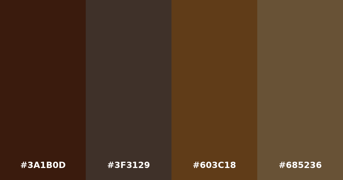 Color palette #3A1B0D #3F3129 #603C18 #685236