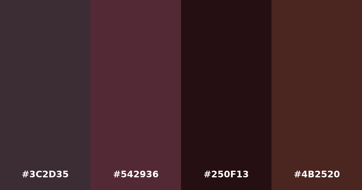 Color palette #3C2D35 #542936 #250F13 #4B2520