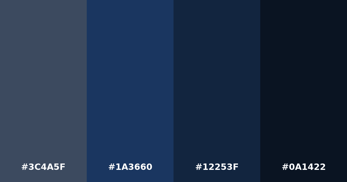 Color palette #3C4A5F #1A3660 #12253F #0A1422
