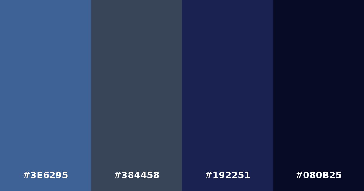 Color palette #3E6295 #384458 #192251 #080B25