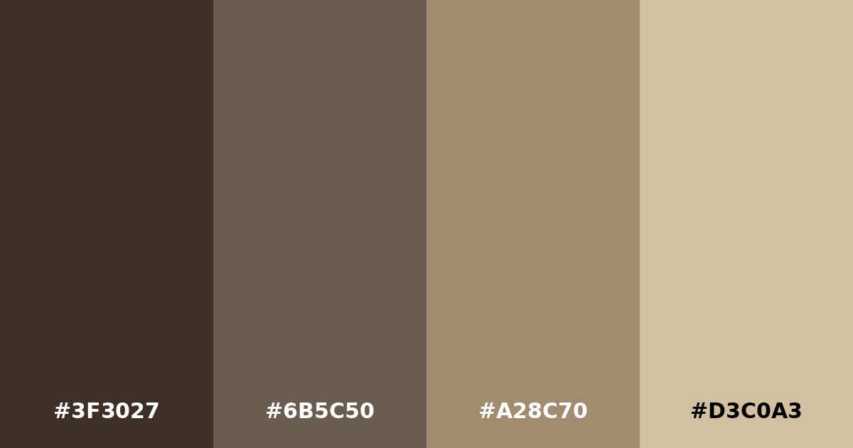 Color palette #3F3027 #6B5C50 #A28C70 #D3C0A3