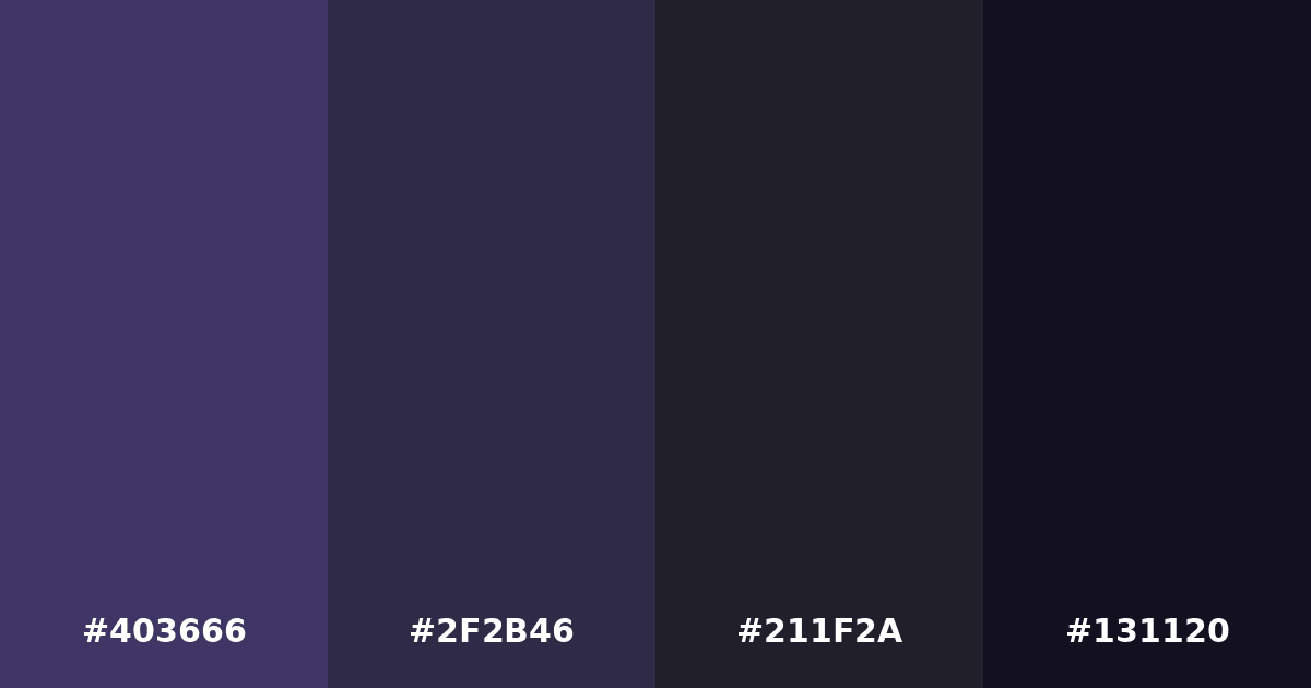 Color palette #403666 #2F2B46 #211F2A #131120