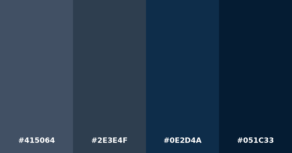 Color palette #415064 #2E3E4F #0E2D4A #051C33