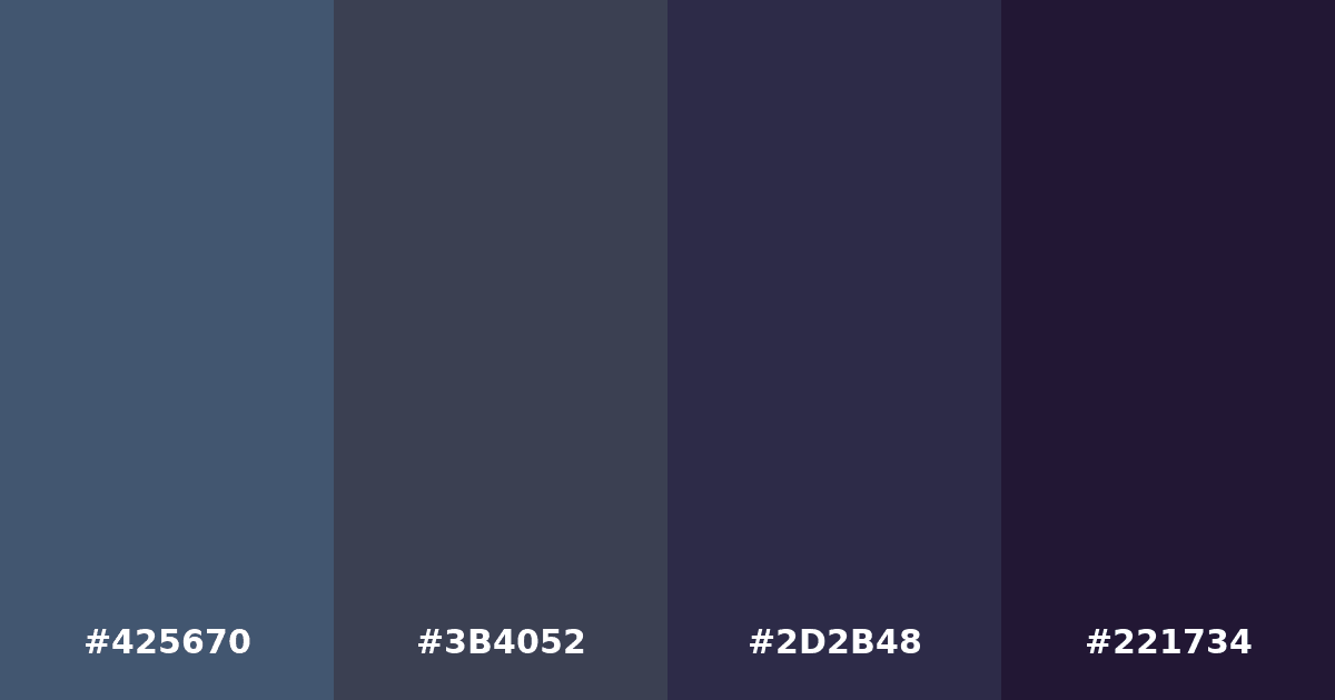 Color palette #425670 #3B4052 #2D2B48 #221734