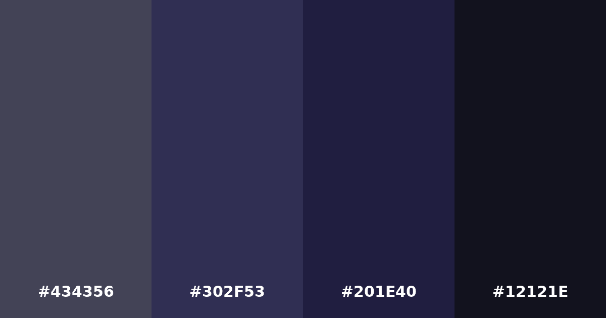 Color palette #434356 #302F53 #201E40 #12121E