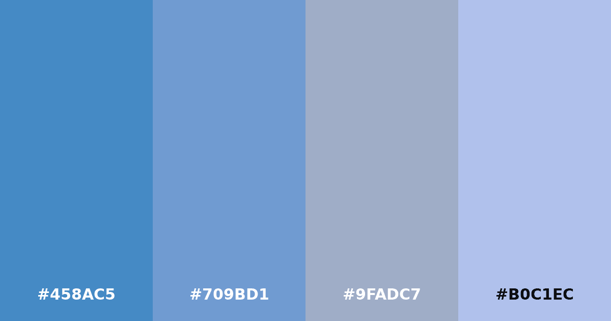 Color palette #458AC5 #709BD1 #9FADC7 #B0C1EC