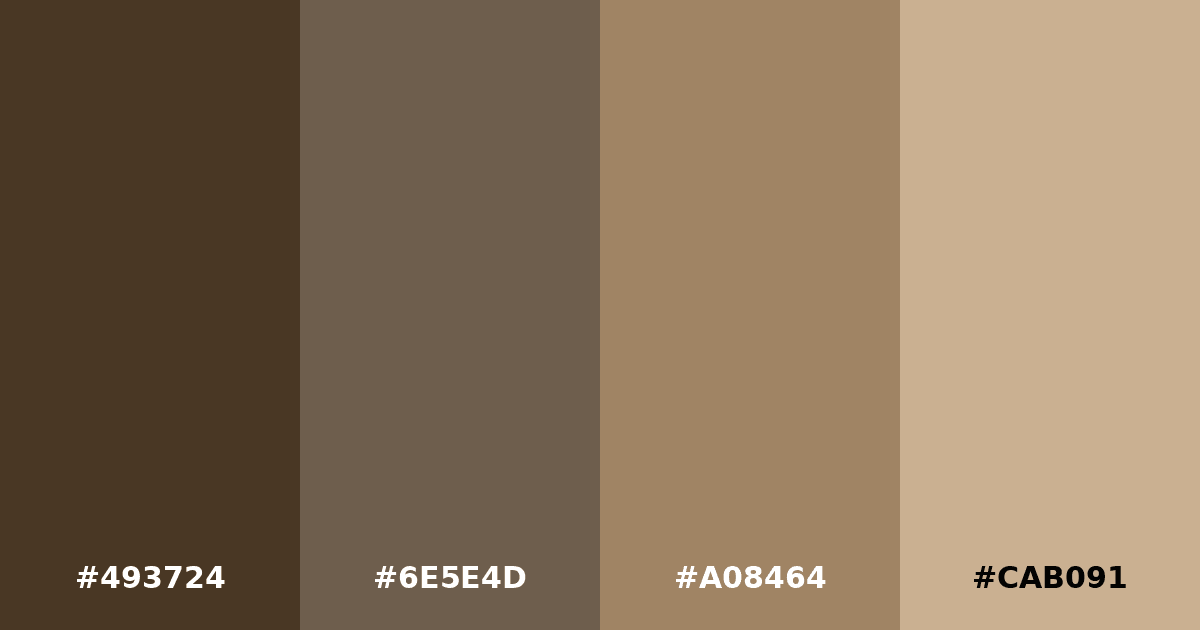 Color palette #493724 #6E5E4D #A08464 #CAB091