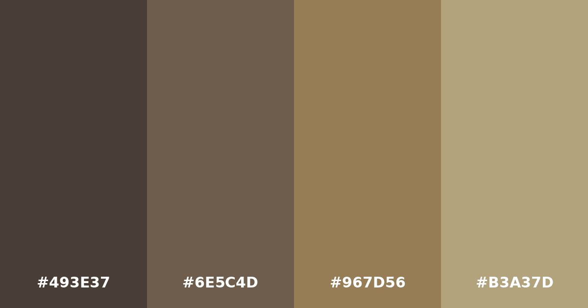 Color palette #493E37 #6E5C4D #967D56 #B3A37D