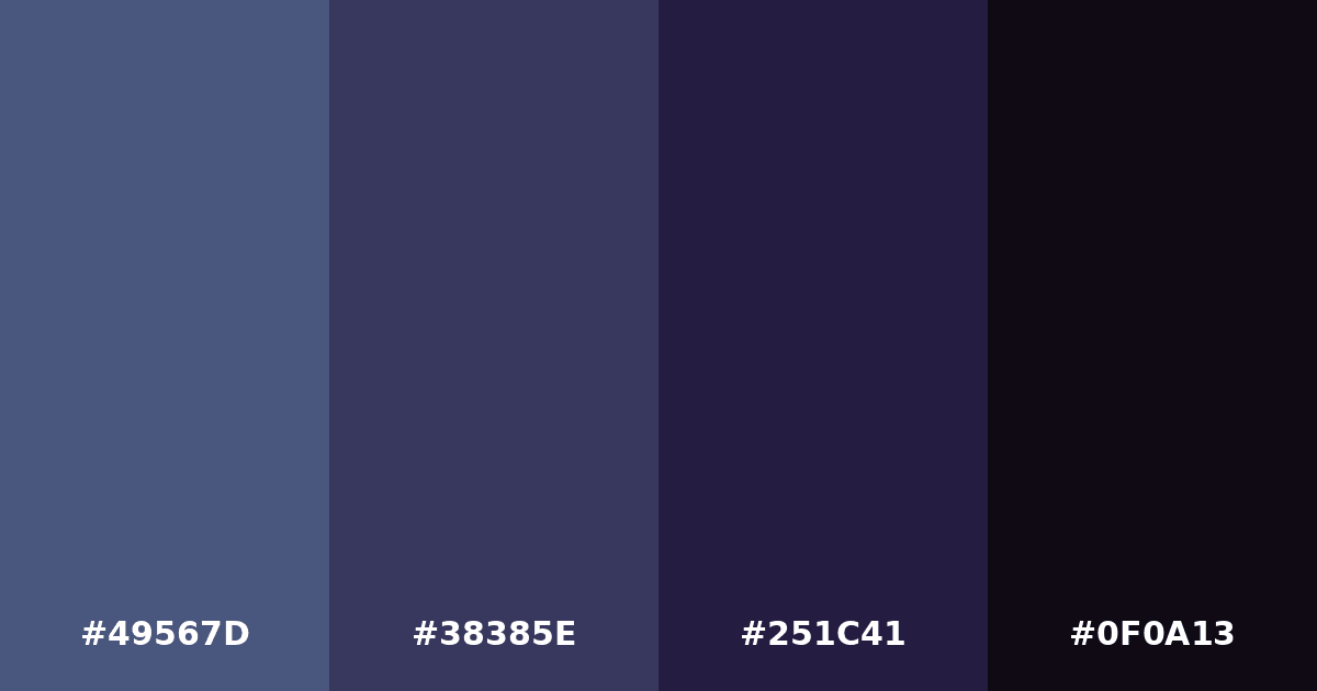 Color palette #49567D #38385E #251C41 #0F0A13