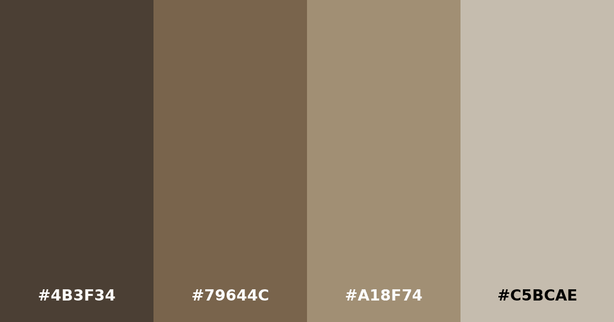 Color palette #4B3F34 #79644C #A18F74 #C5BCAE