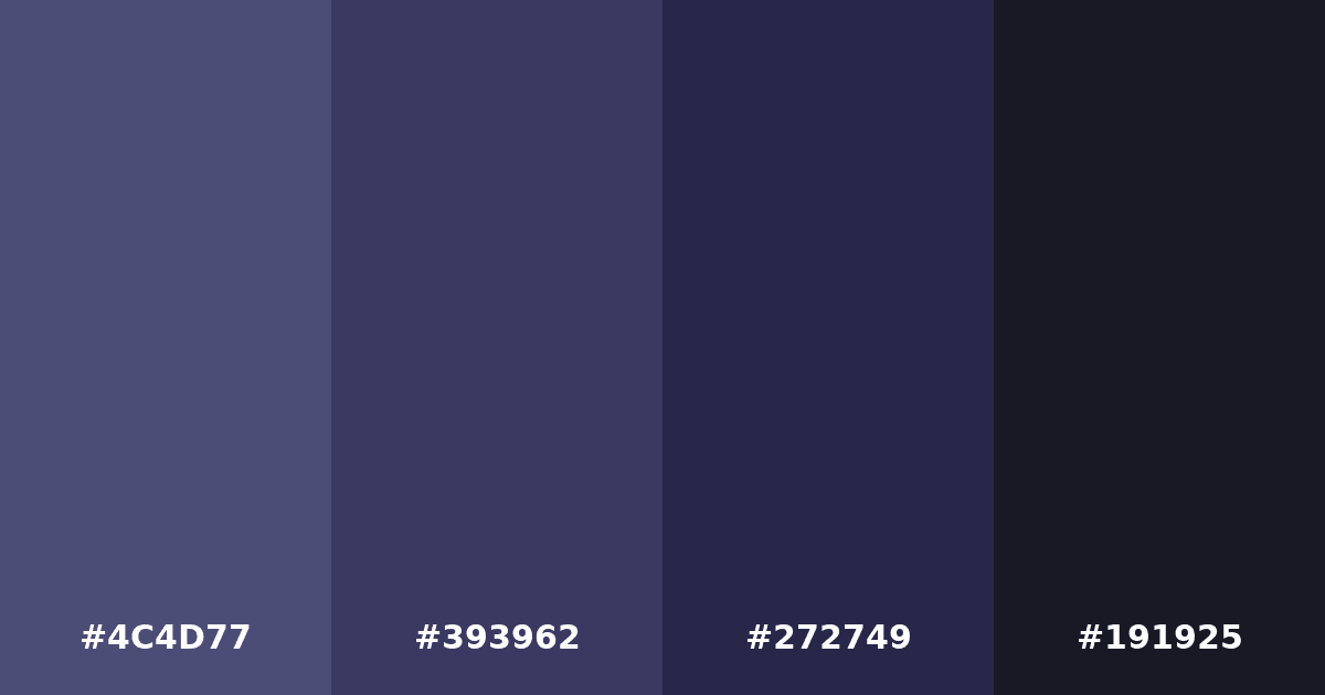 Color palette #4C4D77 #393962 #272749 #191925