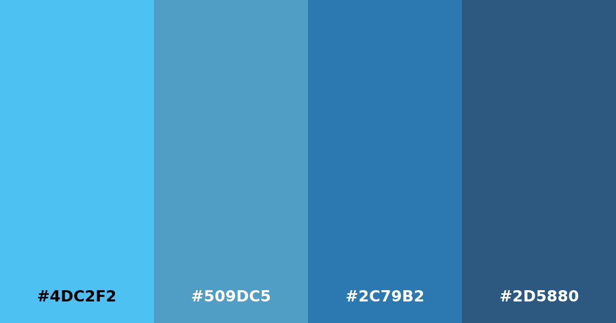 Color palette #4DC2F2 #509DC5 #2C79B2 #2D5880
