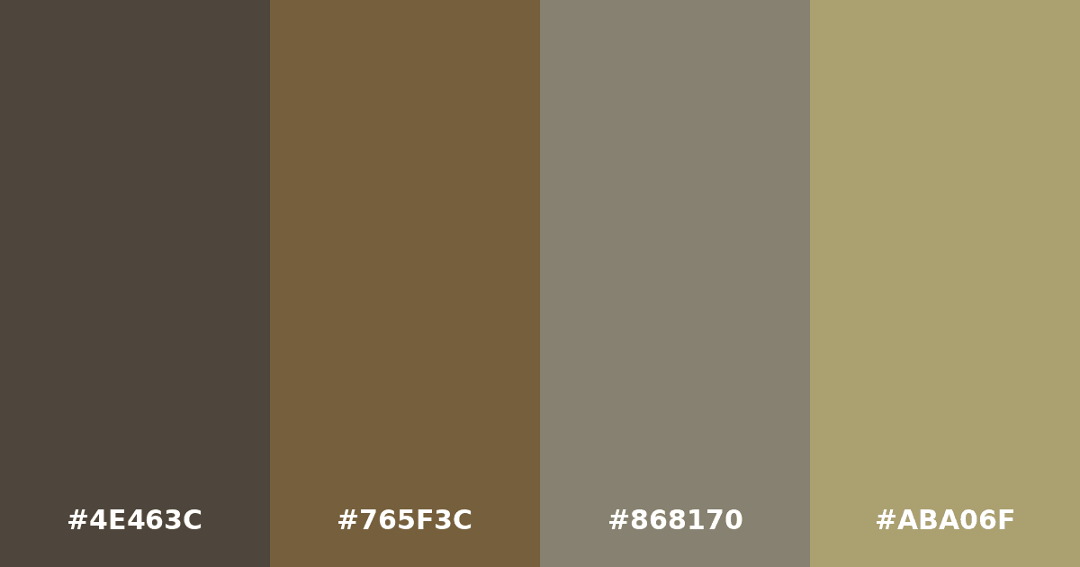 Color palette #4E463C #765F3C #868170 #ABA06F