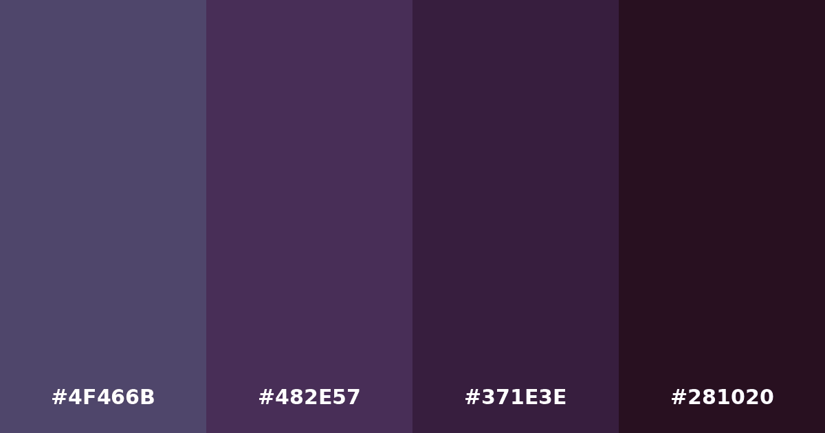 Color palette #4F466B #482E57 #371E3E #281020