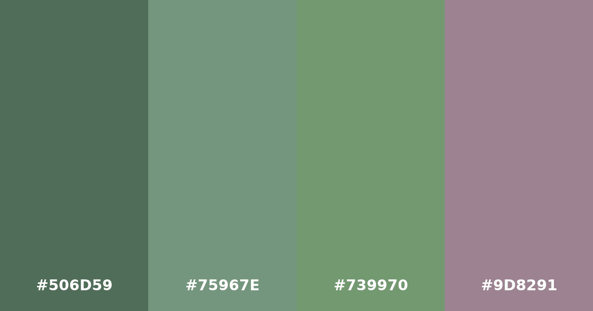 Color palette #506D59 #75967E #739970 #9D8291