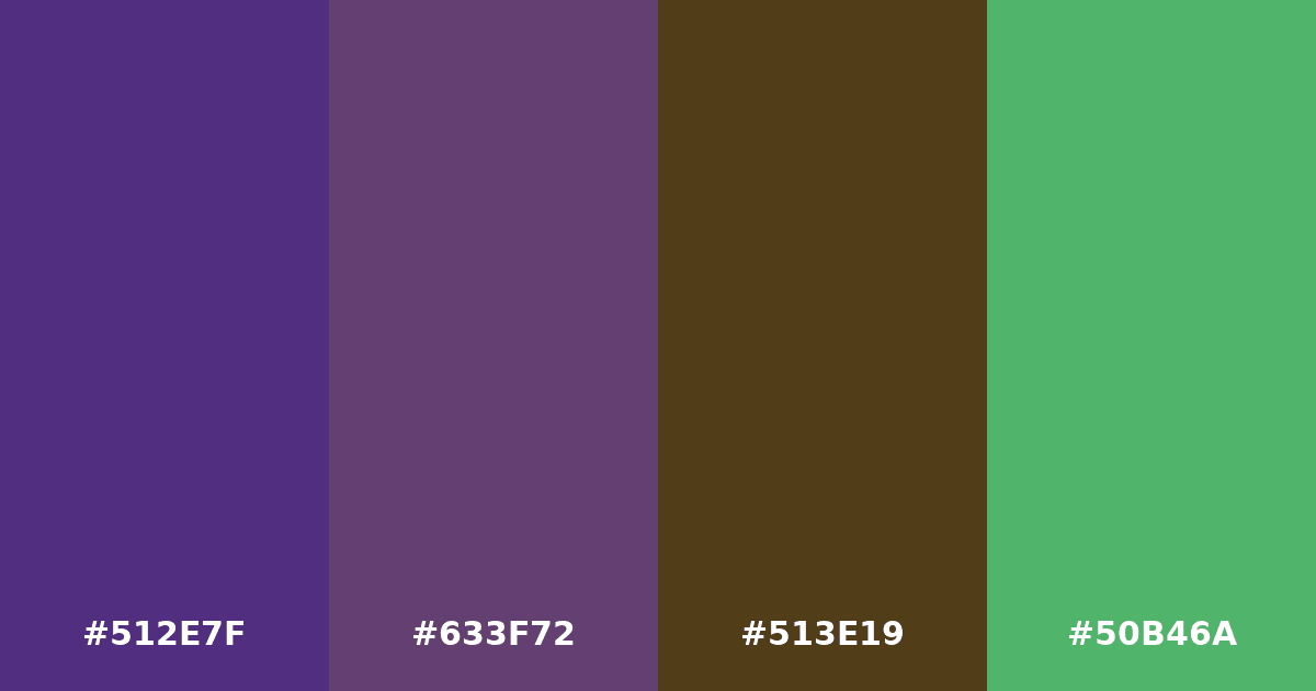 Color palette #512E7F #633F72 #513E19 #50B46A