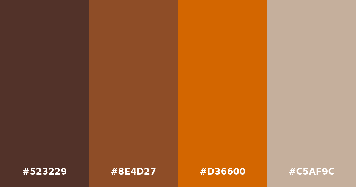 Color palette #523229 #8E4D27 #D36600 #C5AF9C