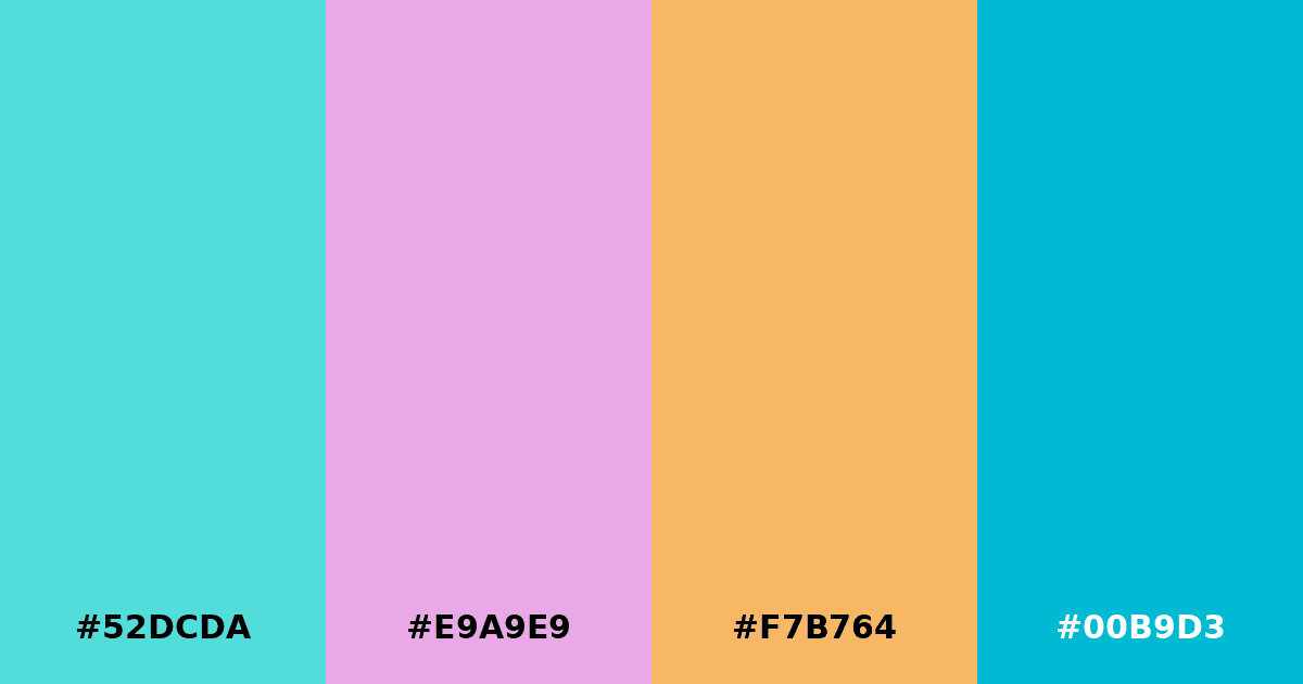 Color palette #52DCDA #E9A9E9 #F7B764 #00B9D3