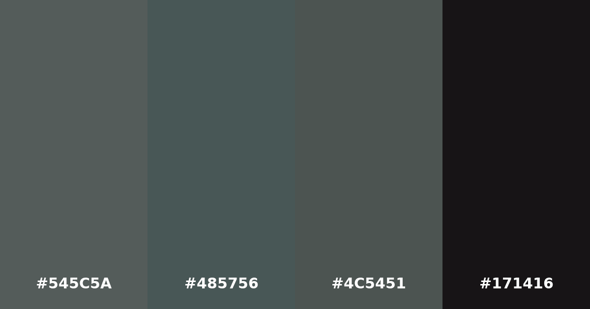 Color palette #545C5A #485756 #4C5451 #171416