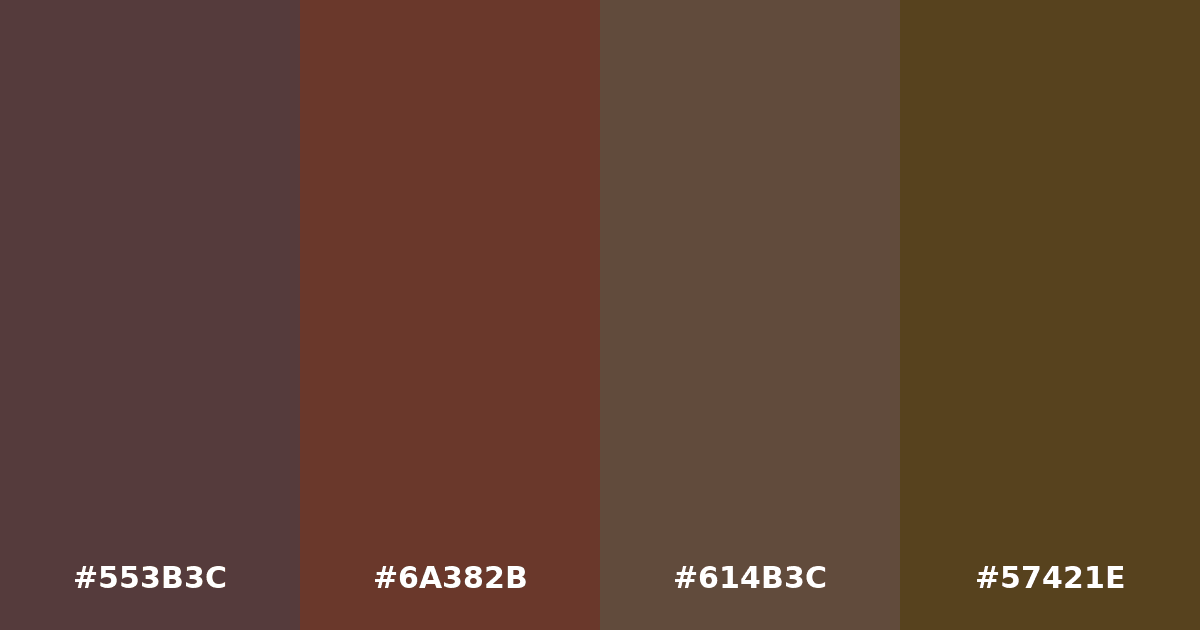 Color palette #553B3C #6A382B #614B3C #57421E