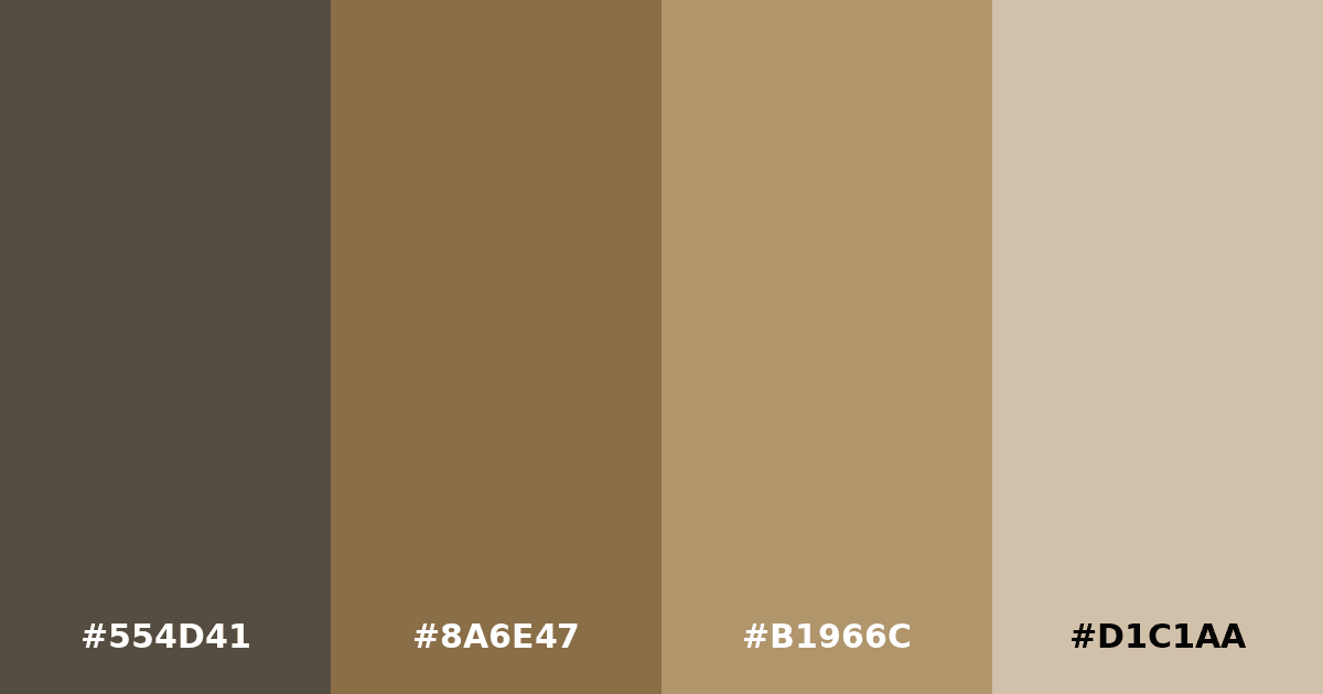 Color palette #554D41 #8A6E47 #B1966C #D1C1AA