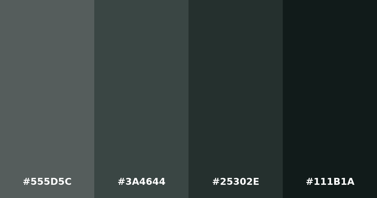 Color palette #555D5C #3A4644 #25302E #111B1A