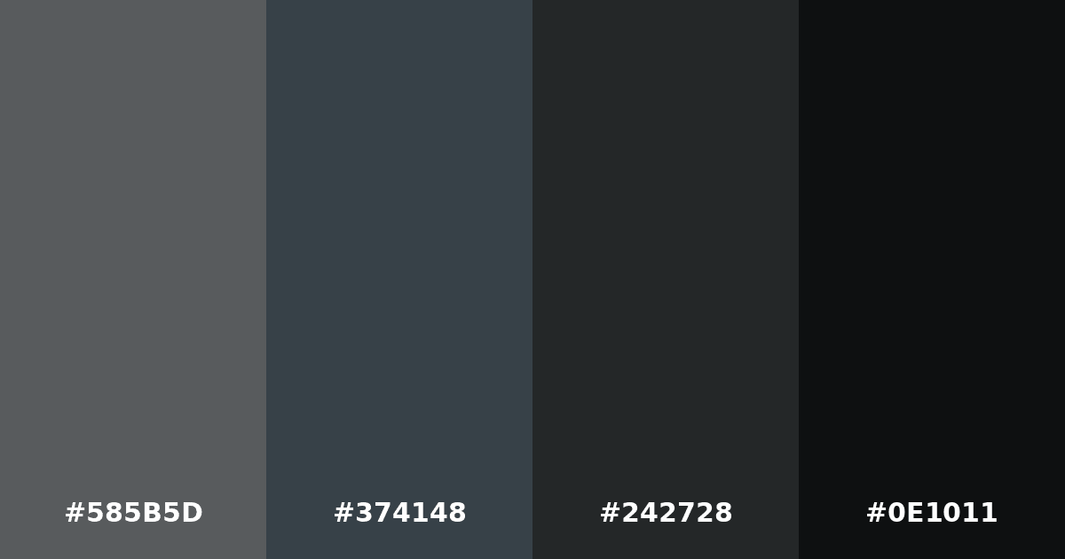 Color palette #585B5D #374148 #242728 #0E1011