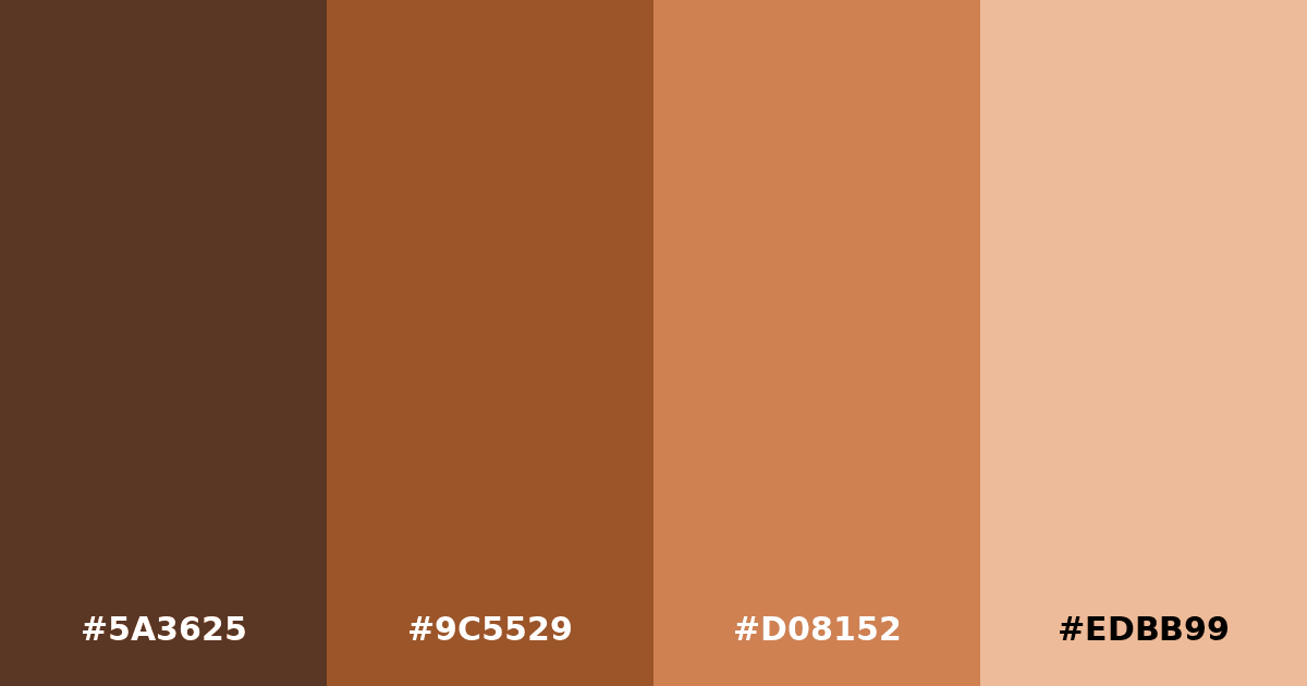 Color palette #5A3625 #9C5529 #D08152 #EDBB99