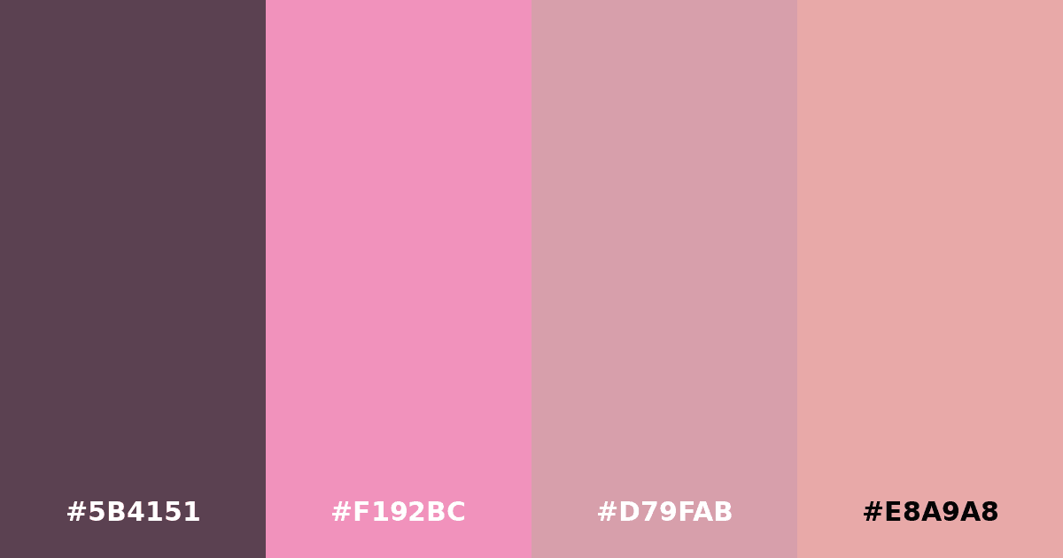 Color palette #5B4151 #F192BC #D79FAB #E8A9A8
