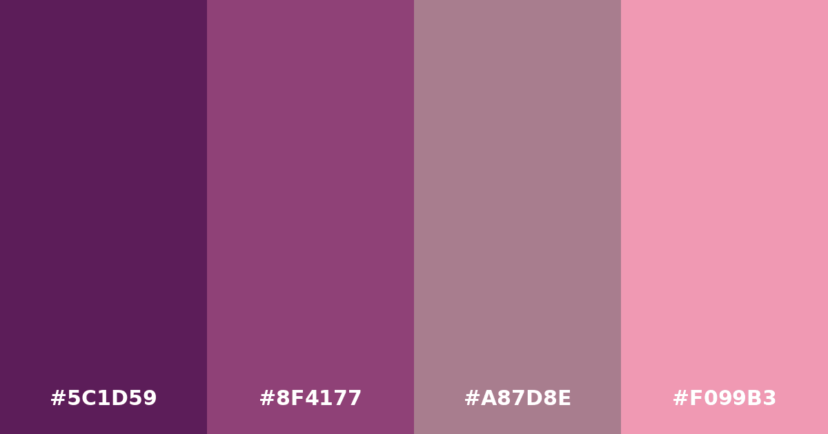 Color palette #5C1D59 #8F4177 #A87D8E #F099B3