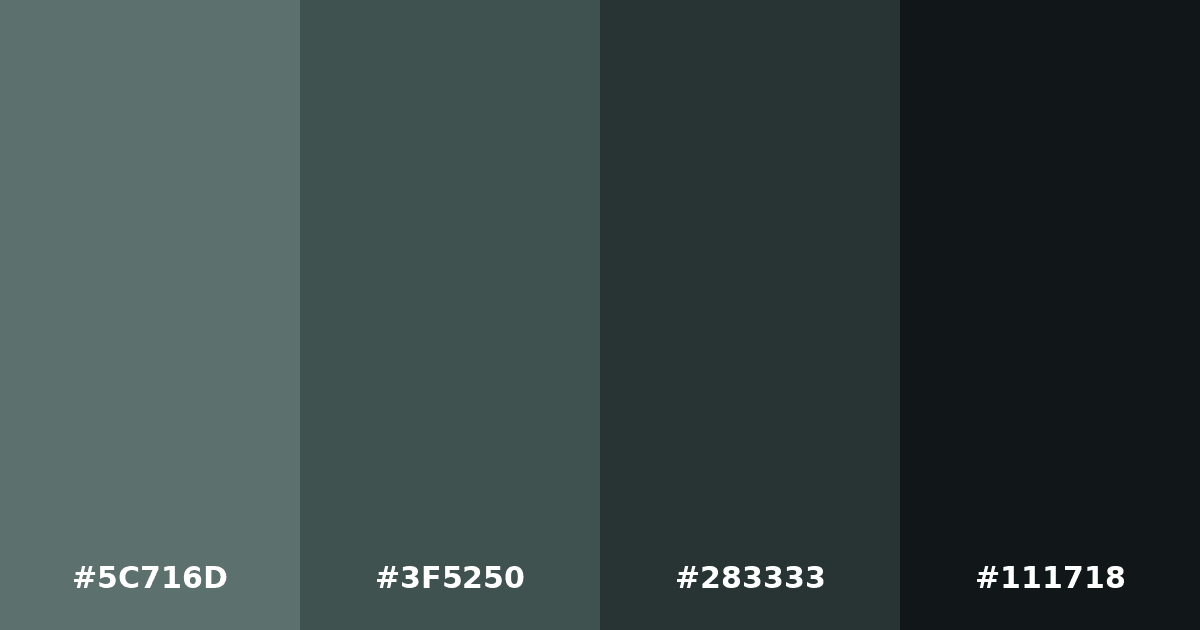 Color palette #5C716D #3F5250 #283333 #111718