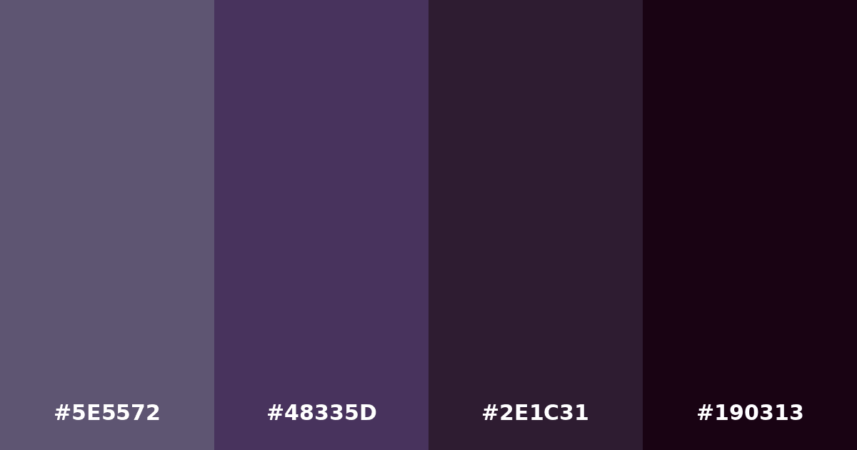 Color palette #5E5572 #48335D #2E1C31 #190313