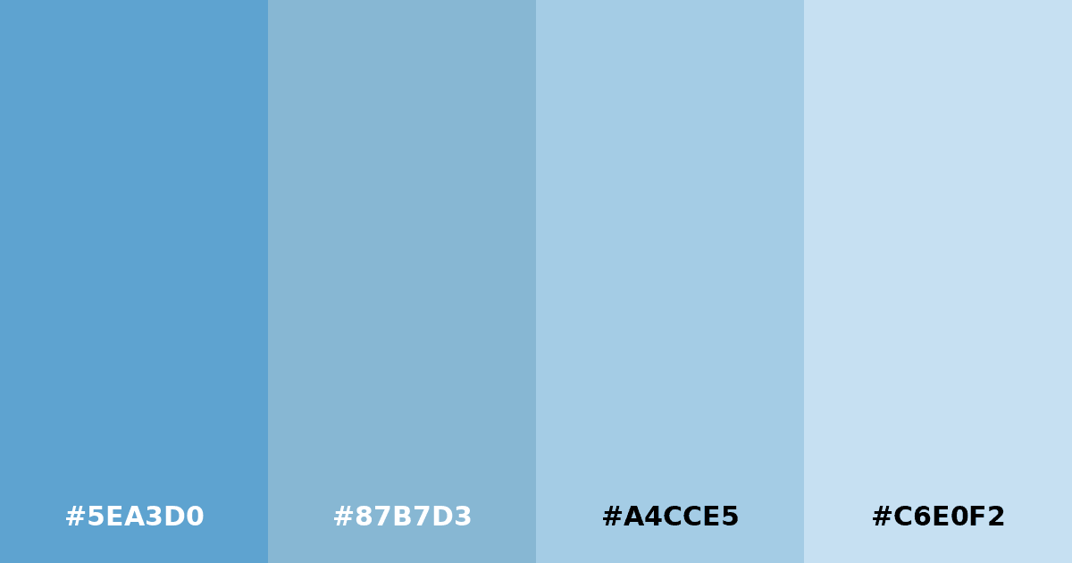 Color palette #5EA3D0 #87B7D3 #A4CCE5 #C6E0F2