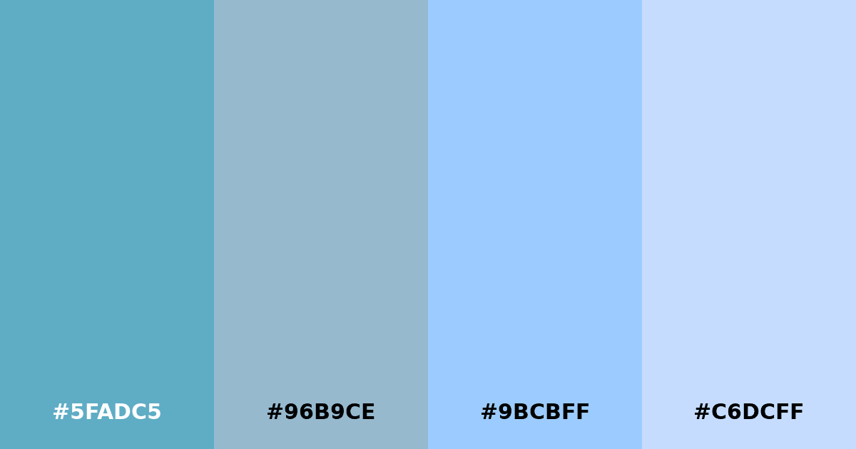 Color palette #5FADC5 #96B9CE #9BCBFF #C6DCFF