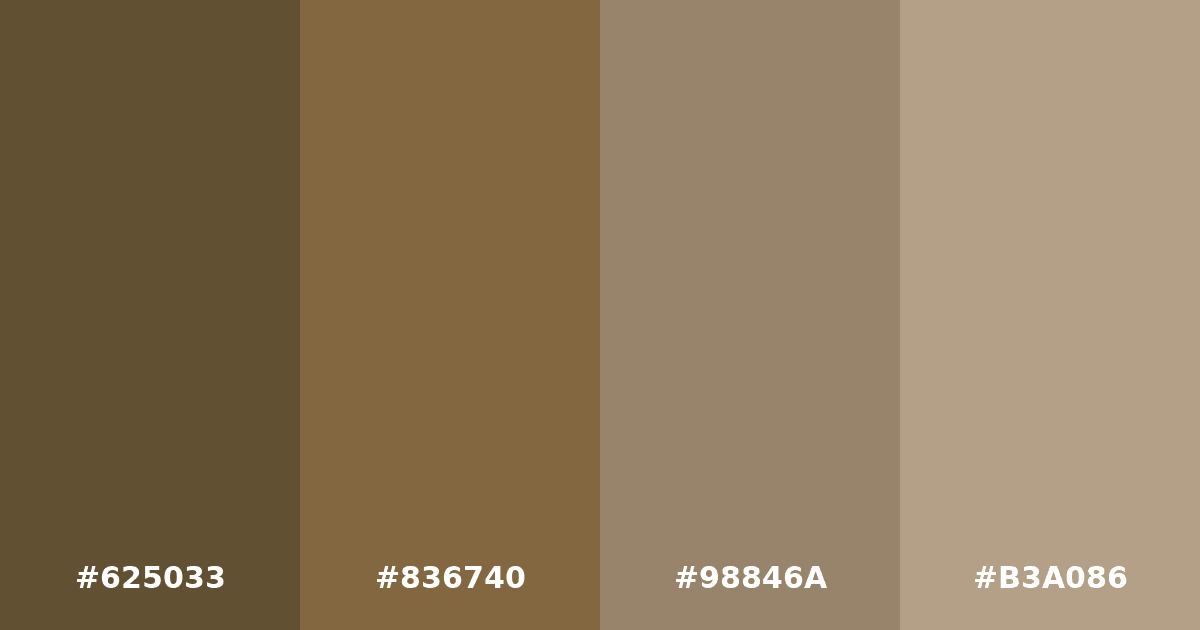 Color palette #625033 #836740 #98846A #B3A086