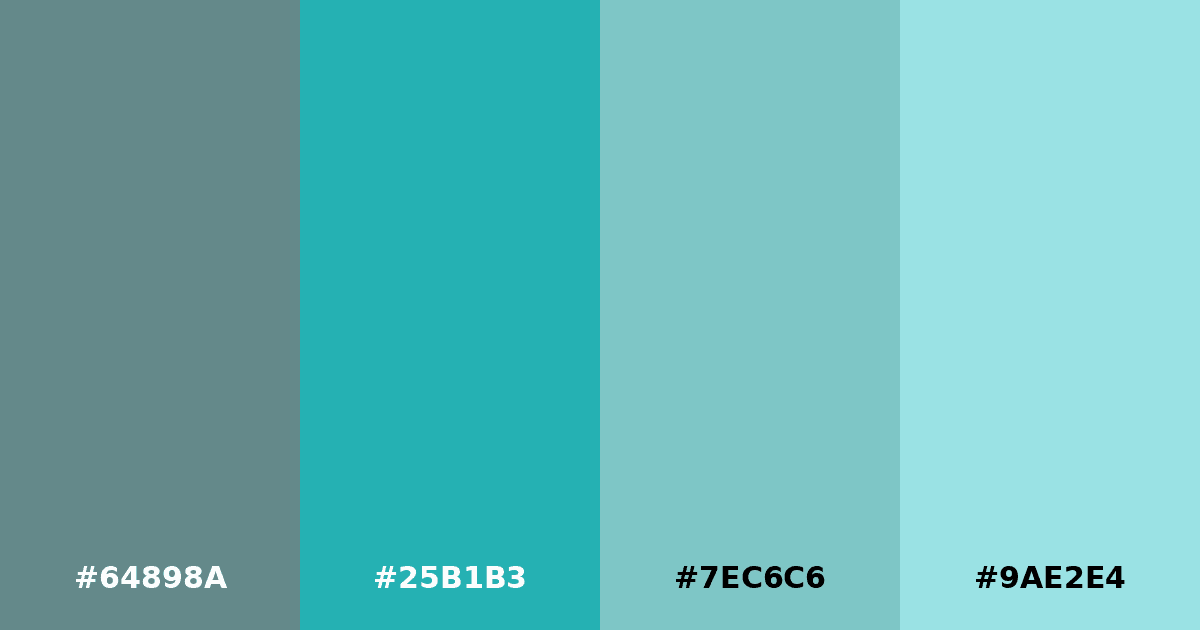 Color palette #64898A #25B1B3 #7EC6C6 #9AE2E4