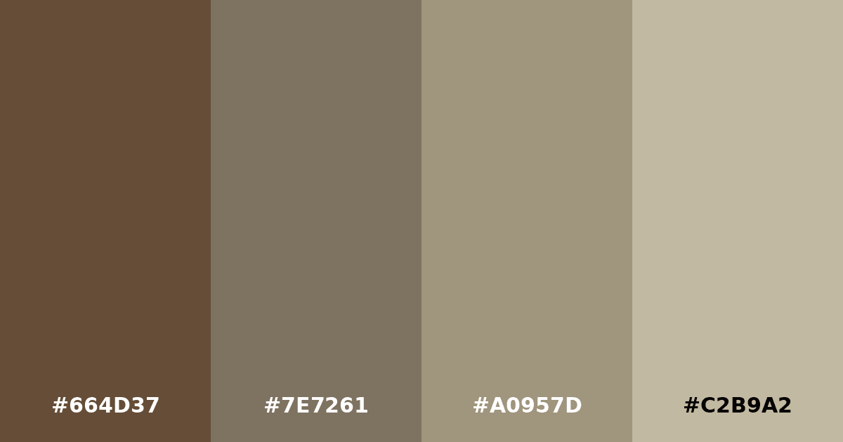 Color palette #664D37 #7E7261 #A0957D #C2B9A2