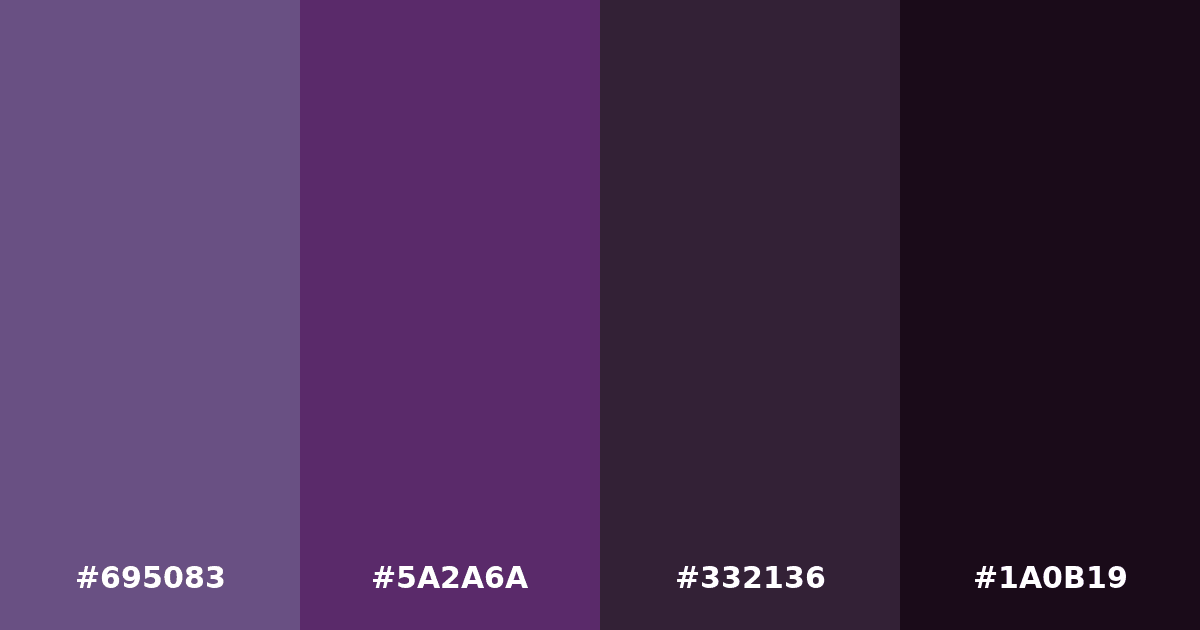 Color palette #695083 #5A2A6A #332136 #1A0B19