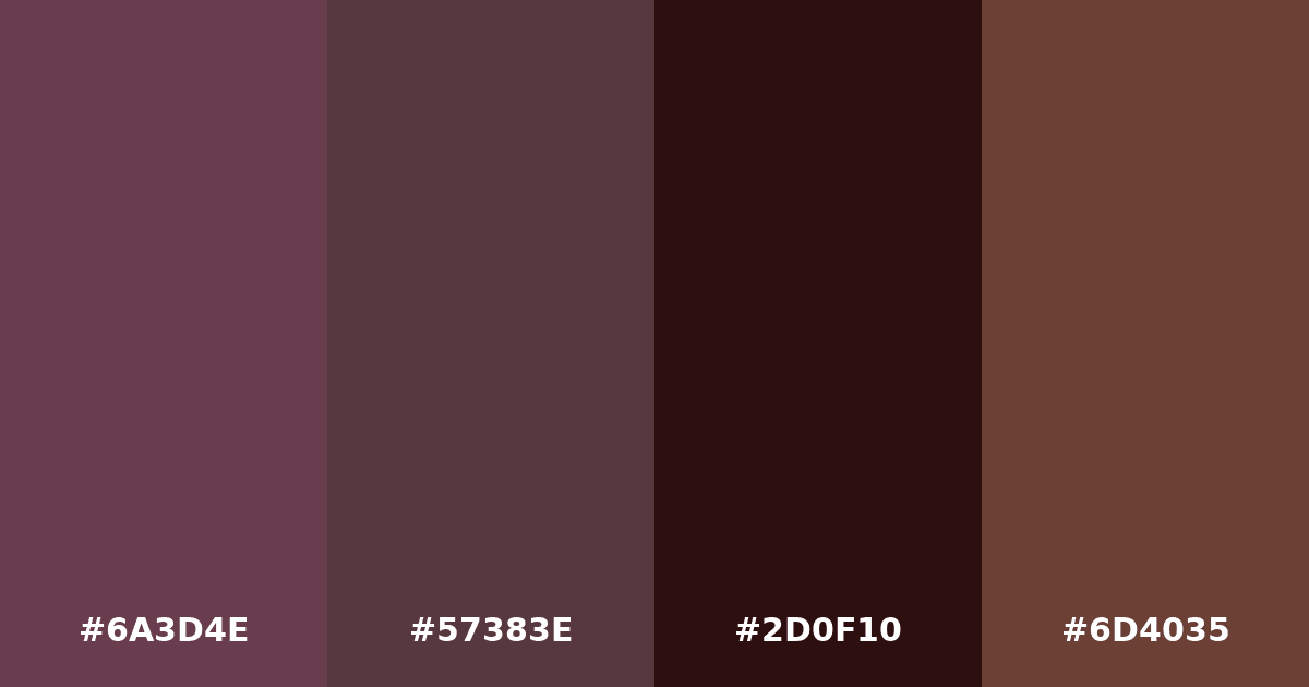 Color palette #6A3D4E #57383E #2D0F10 #6D4035