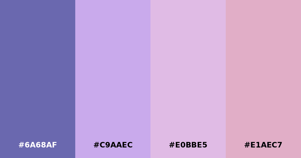 Color palette #6A68AF #C9AAEC #E0BBE5 #E1AEC7